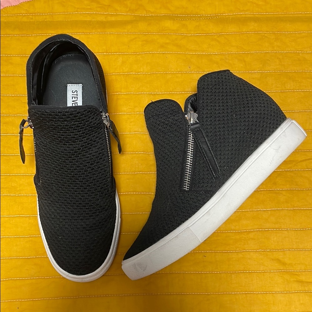 Steve Madden Black Wedge Sneakers with White Soles